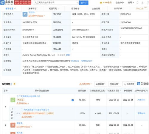 天賜材料投資成立科技公司,注冊資本近億元